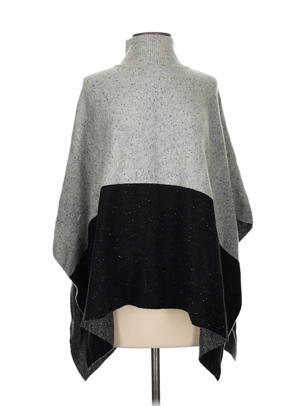 Ann Taylor Gray and Black Colorblock Turtleneck Poncho
